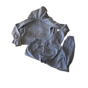 Juicy Couture Light Blue Rhinestone Bling tracksuit Hoodie Jogger Set XS *flawed